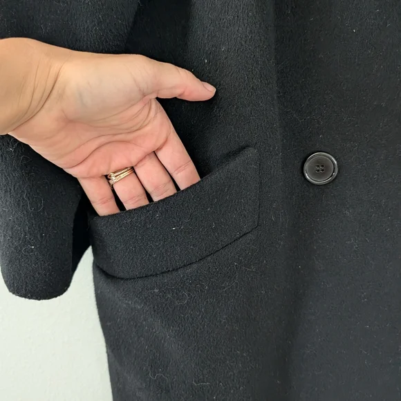Karen Of Imported Fabric Black Long Wool Trench Coat Size 12 - Picture 7 of 9